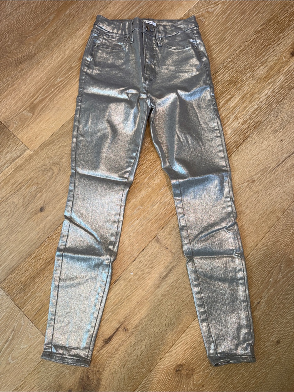 Good American Metallic Silver Skinny Jeans